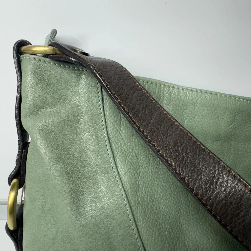 Sundance Made in Italy Leather Shoulder Bag Sage Green Hobo Style - Picture 2 of 16